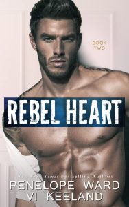 Rebel Heart by Vi Keeland and Penelope Ward — dark cover with a couple in a close embrace, series title The Rush Series Book 2 below the title text.